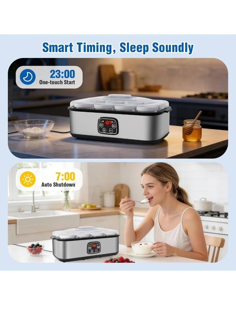 Electric Yogurt Maker with 8 Glass Jars - Silver